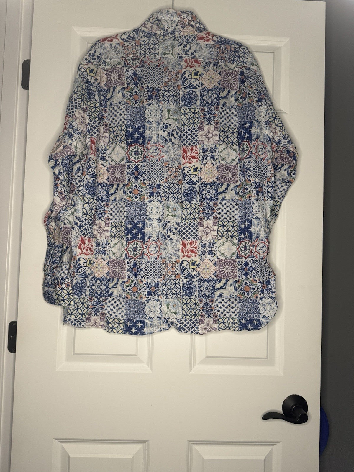 Cremeiux Men’s Button Up Shirt Xl White W Blue Pink Purple Green Multi Print