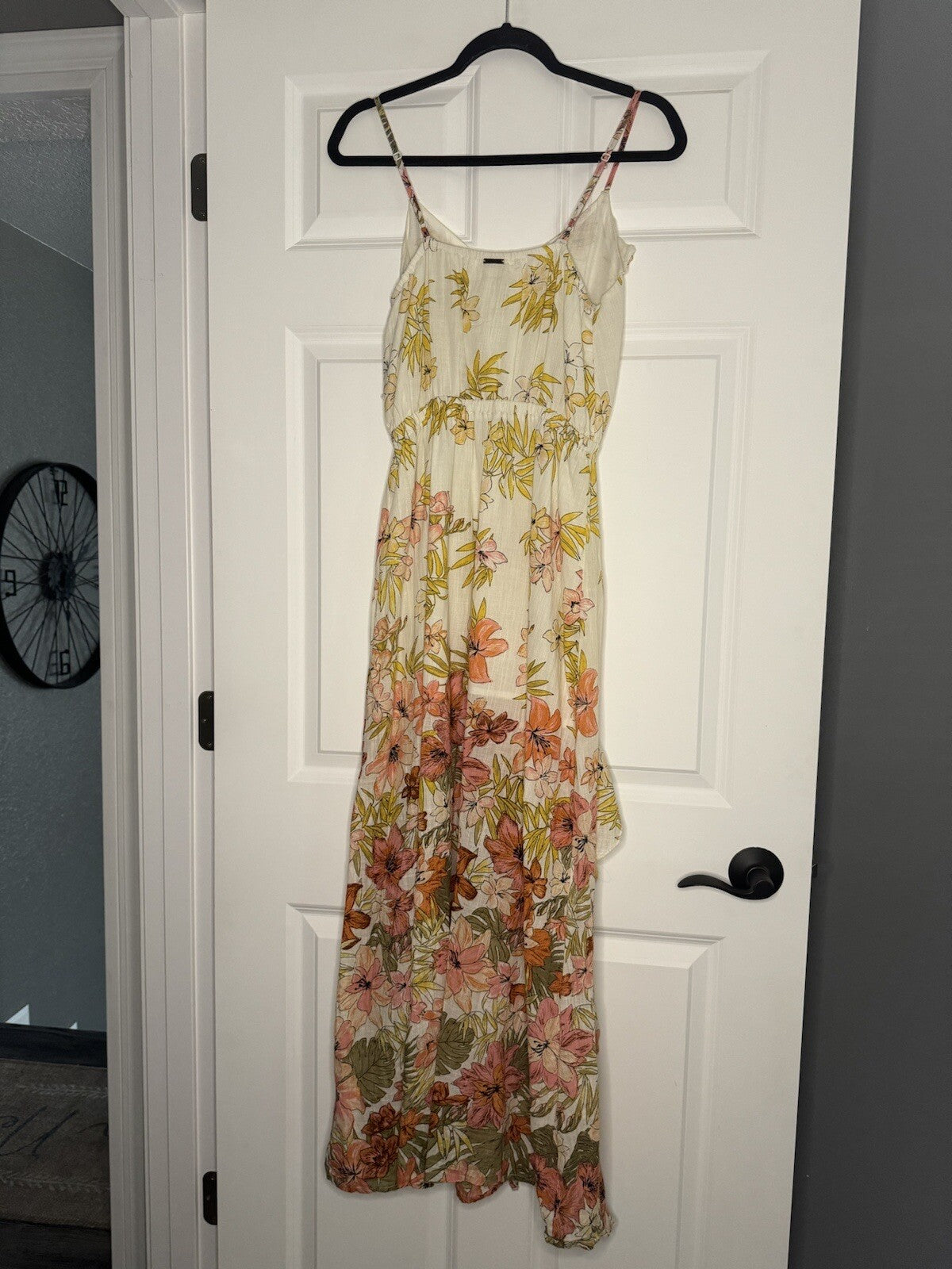 Billabong Sleeveless Dress Medium Cream Yellow Pink Floral Print