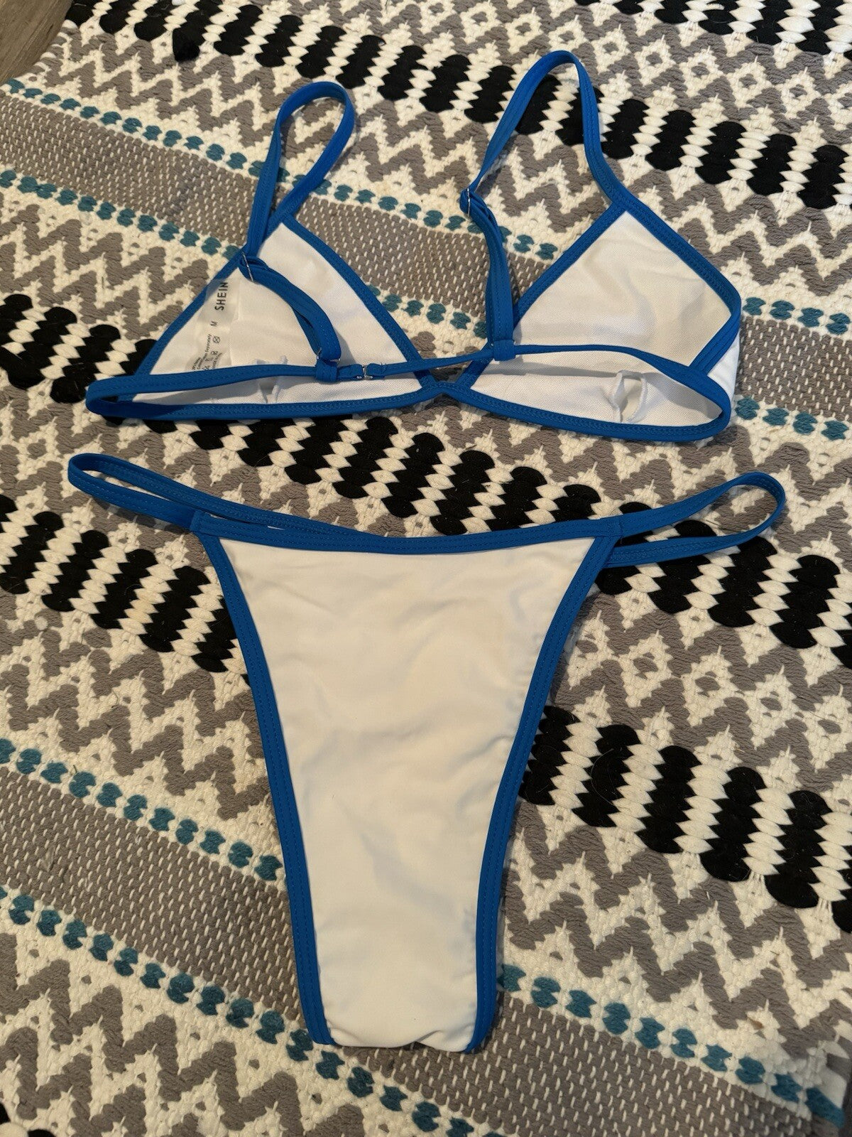 SHEIN 2 Piece Bikini Medium White W Blue Trim No Padding