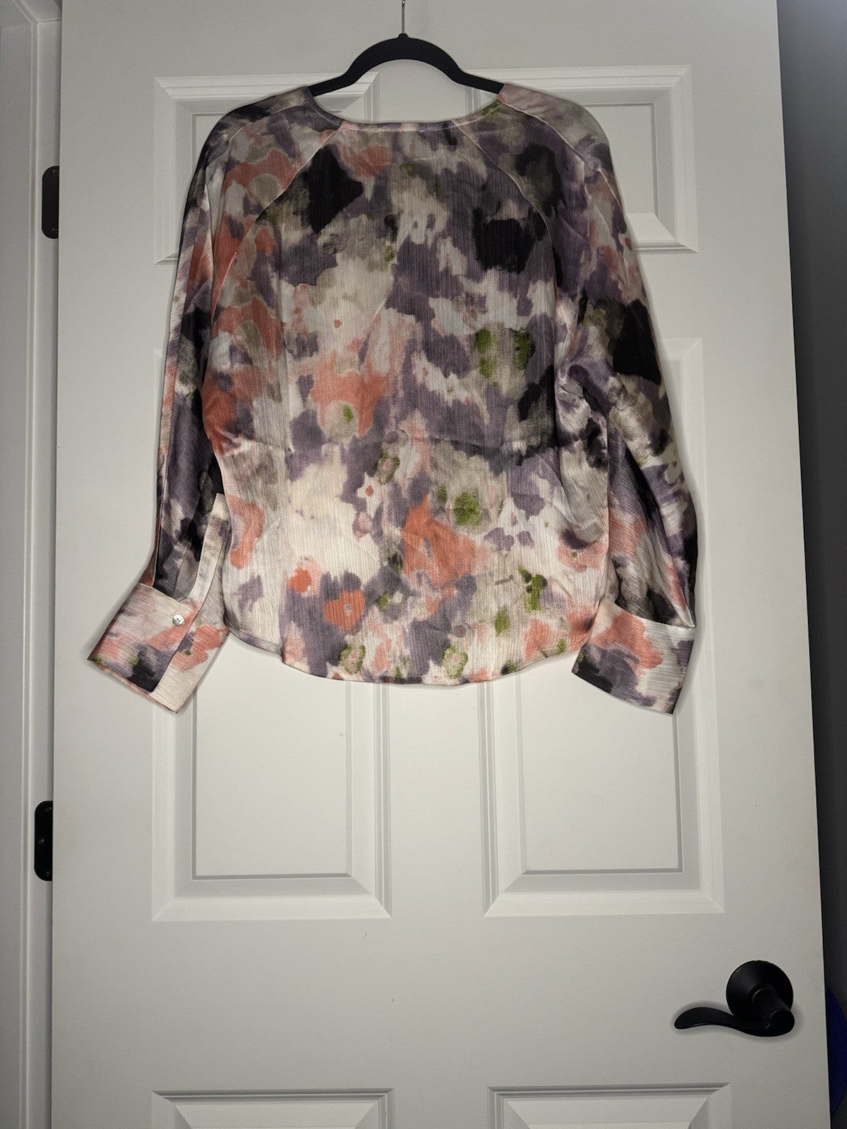 Fun2fun Long Sleeve Blouse Medium White Gray Purple Peach Floral
