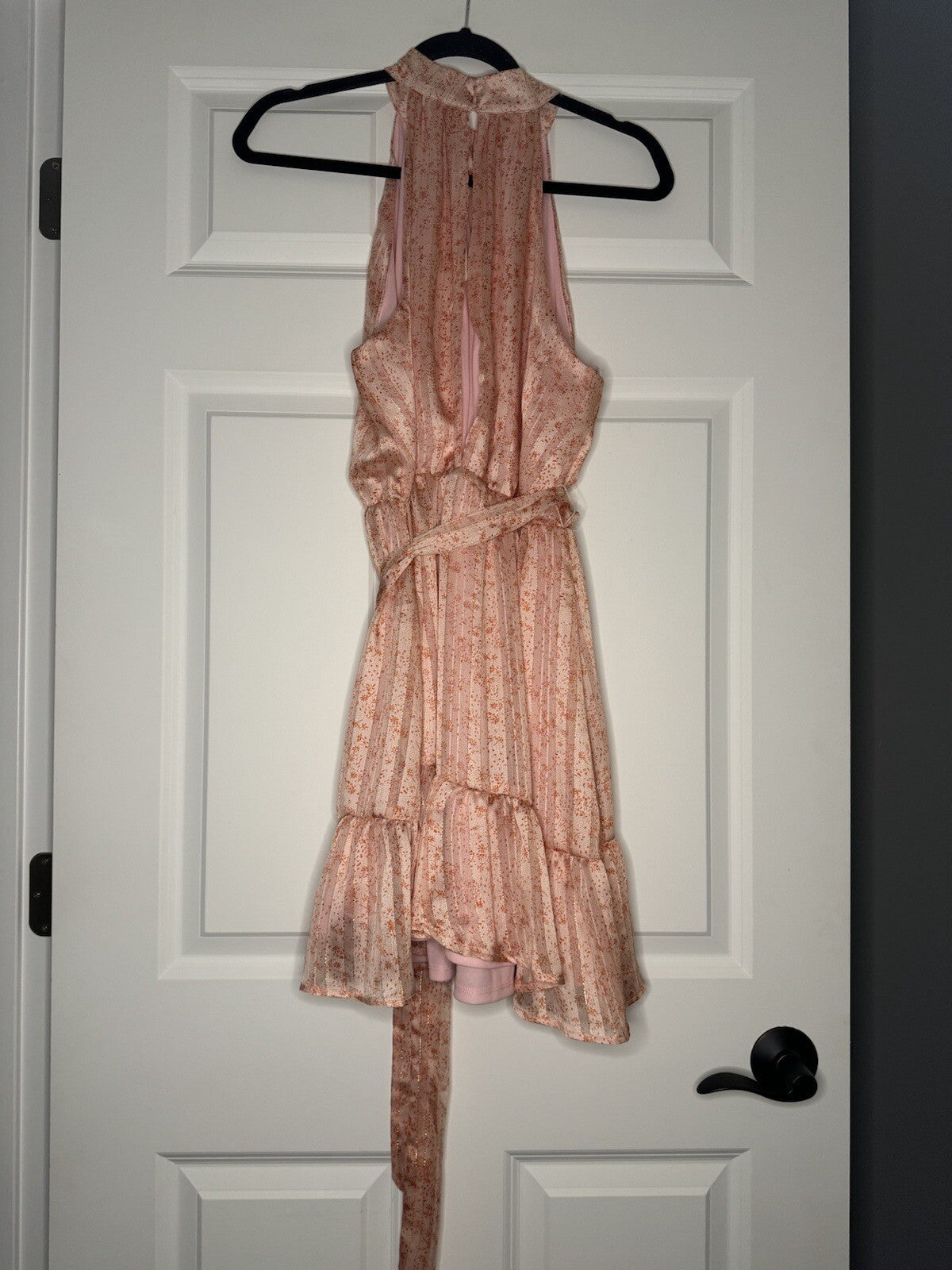 Lush Sleeveless Dress Large Pink Gold Print Nwt