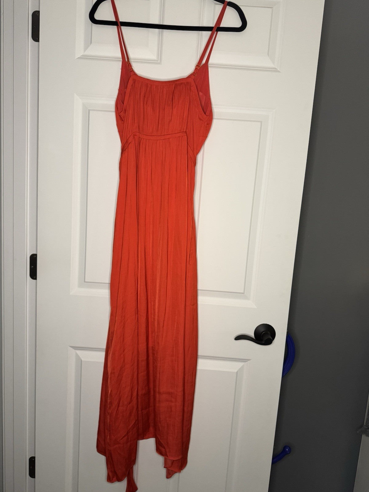 Soma Sleeveless Dress Large W Attached Belt High Low Reddish Orange Built In Bra