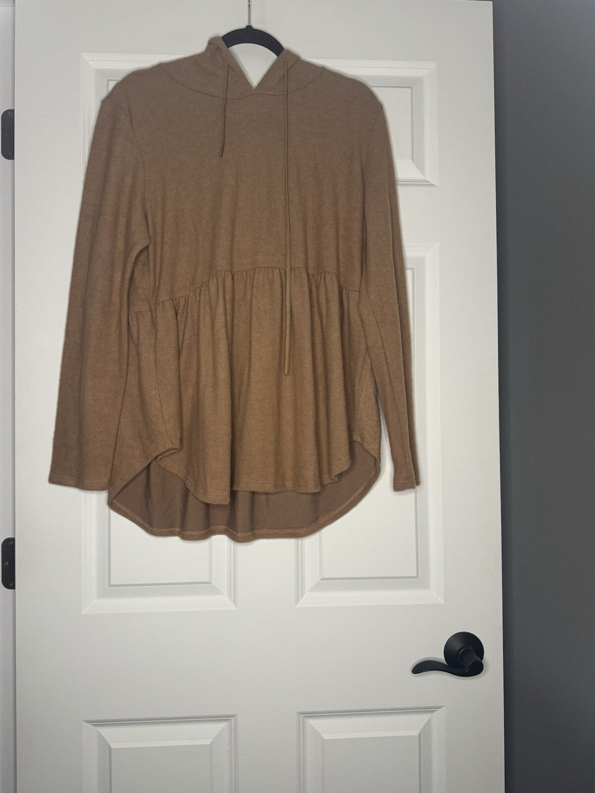 Bombom Hooded Long Sleeve Blouse Xl Flowy Bottom Brown