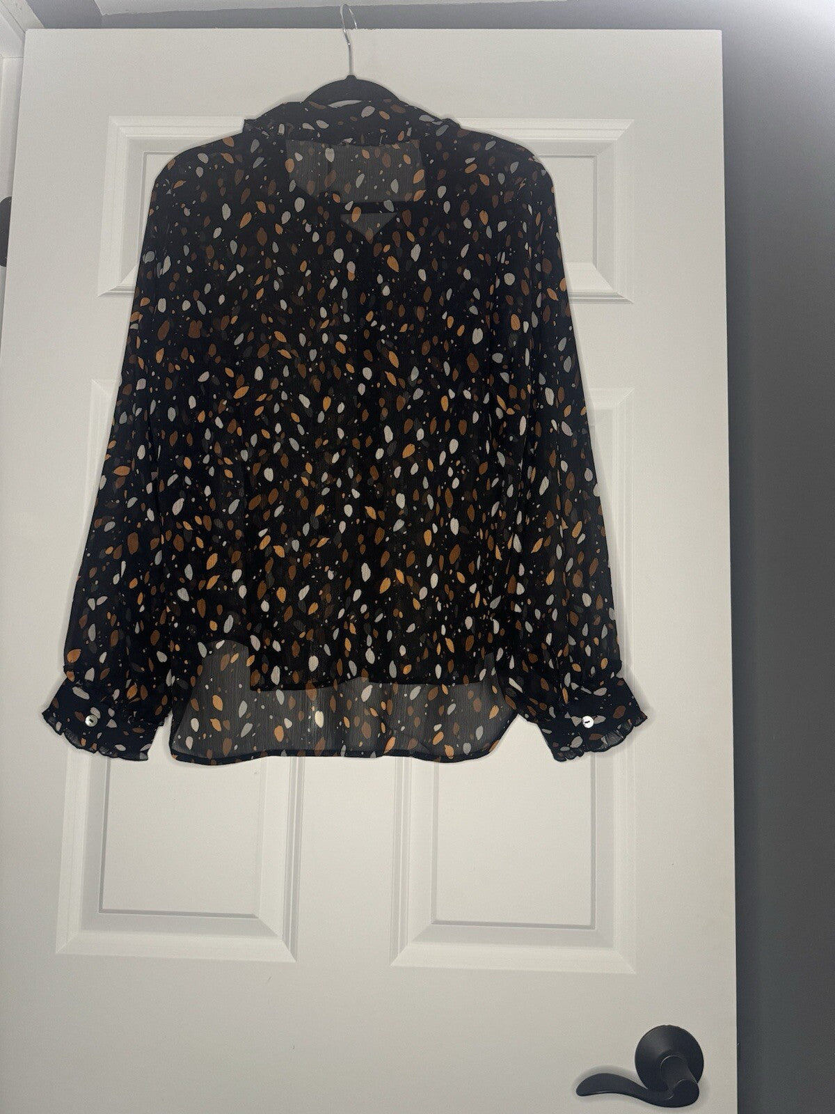 Velvet Heart Sheer Button Up Blouse Medium Black W Multi Print NWT 68