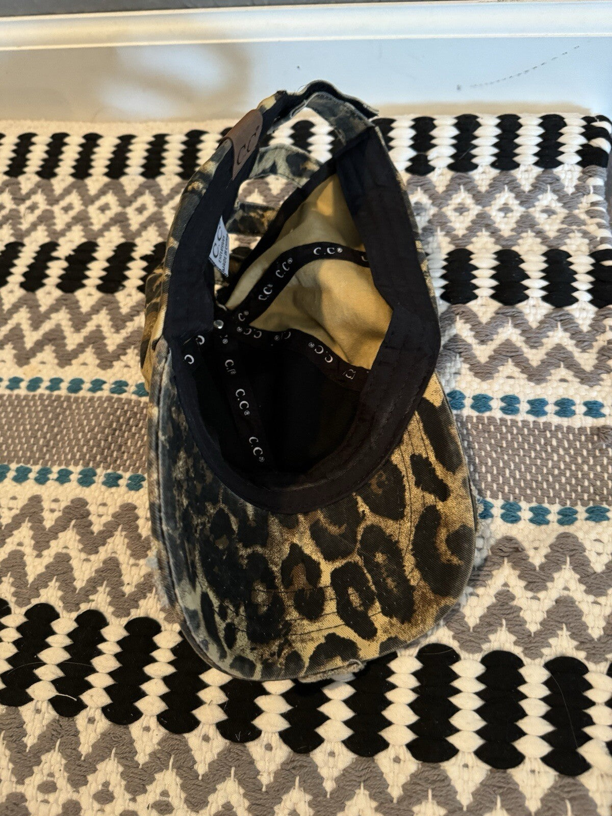 Cc Baseball Cap W Hair Cutouts Black Brown Animal Print