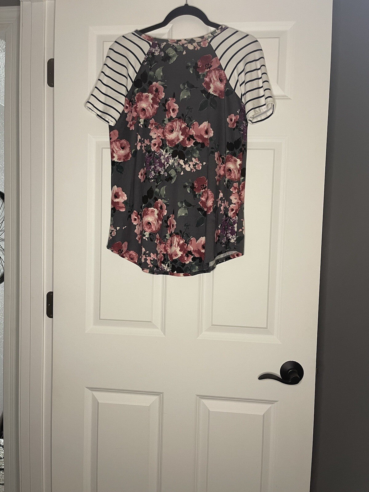 Reborn J Short Sleeve Small Blouse Stripe Sleeves W Gray Multi Floral