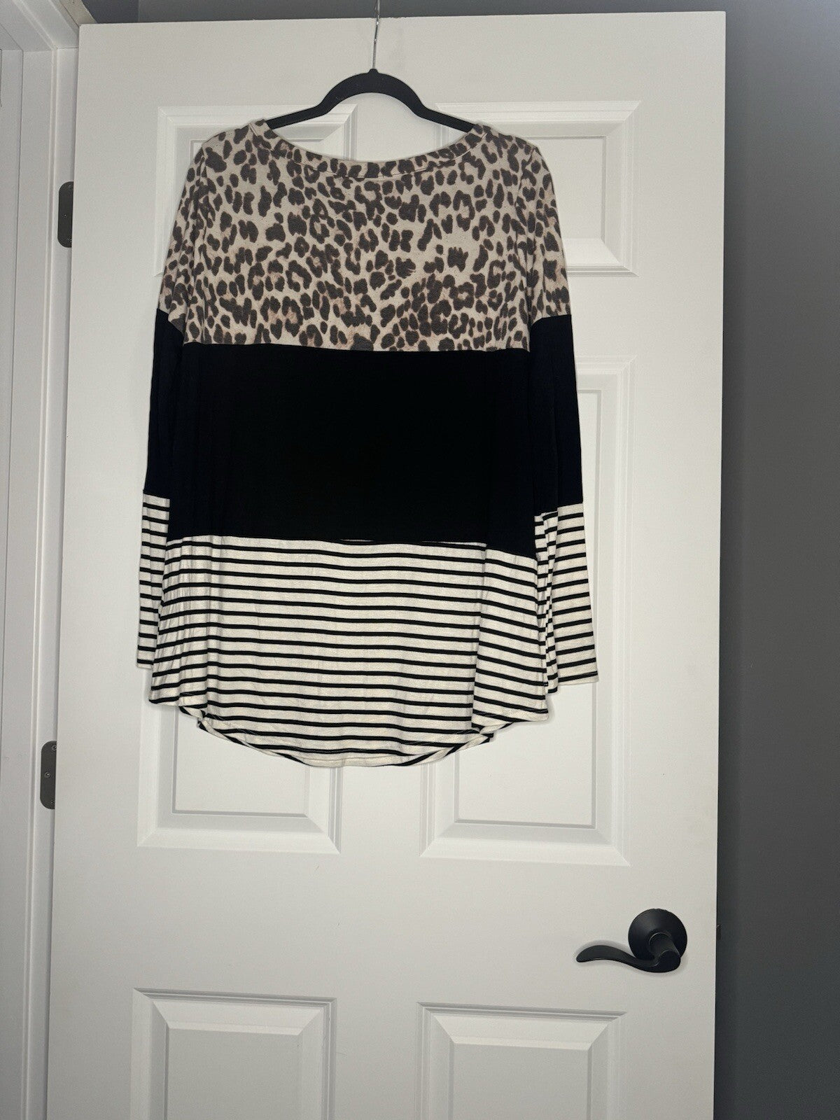 Lovely Melody Long Sleeve Blouse 1xl Black White Brown Striped Speckled Animal