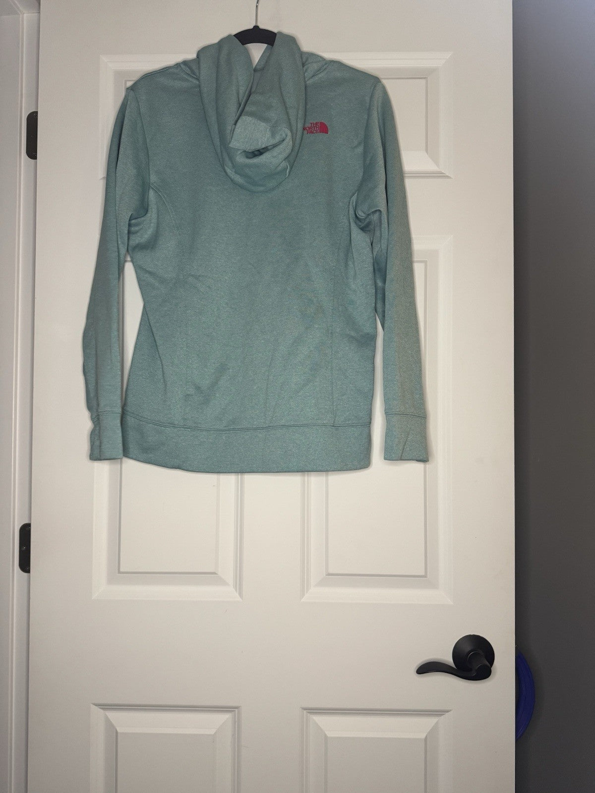 The North Face Hooded Sweatshirt Light Blue Heathered Multicolor Logo Large