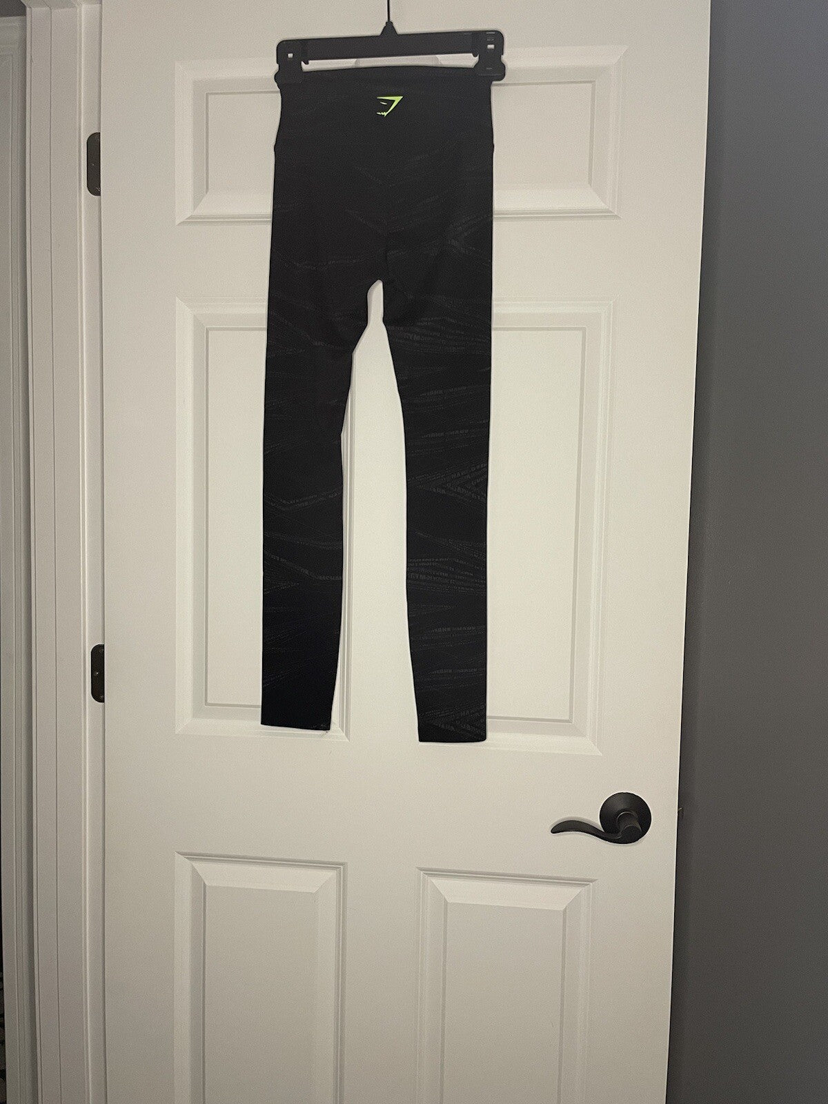 Gymshark Leggings Black W Gray Lettering Logo Neon Green Logo