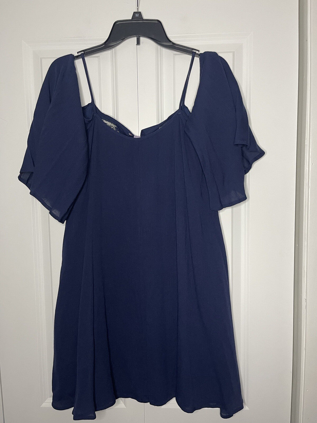 Francescas alya dress cut out shoulders 3/4 sleeve small blue w pink white print