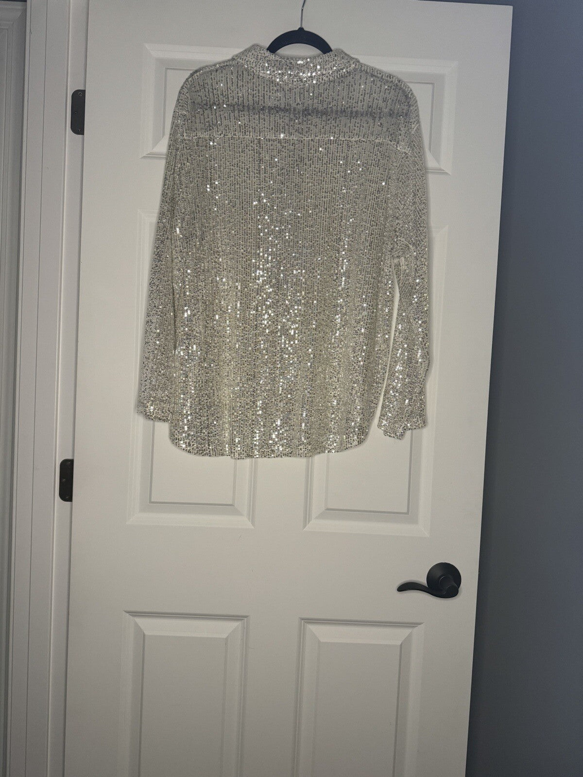 Pol Large Sequins Button Up Blouse Silver