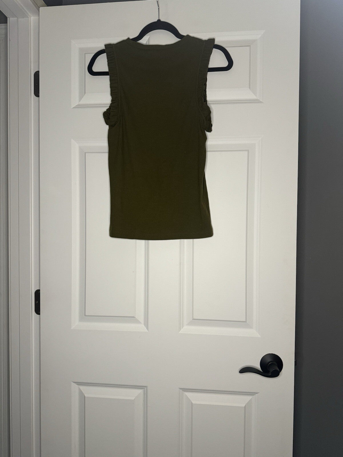 J Crew Sleeveless Blouse Ribbed Small Green W Ruffle Sleeves