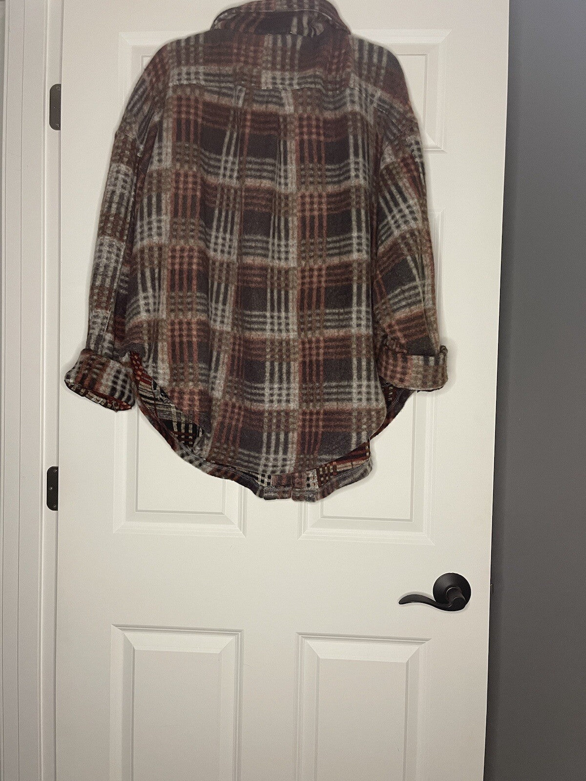 Bibi Shacket Large Red Brown Gray Worn Once