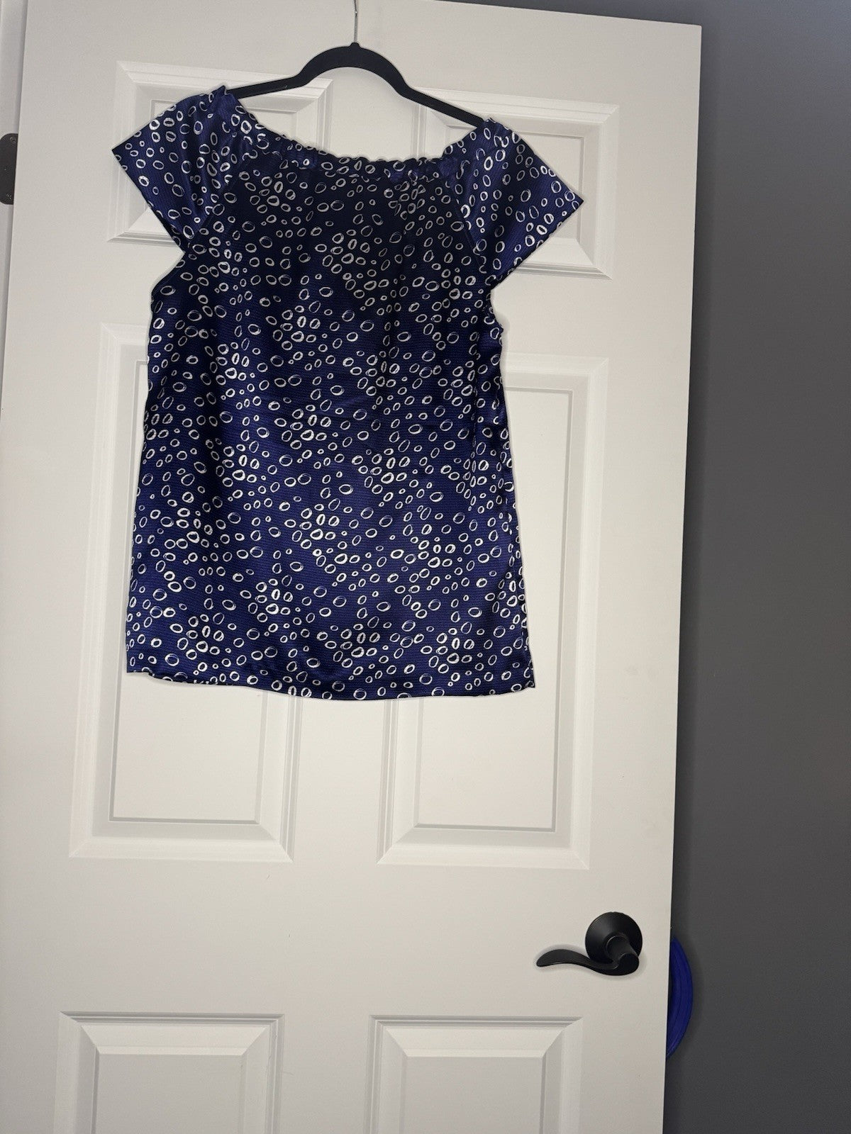 The Limited Short Sleeve Blouse Medium Blue White Print