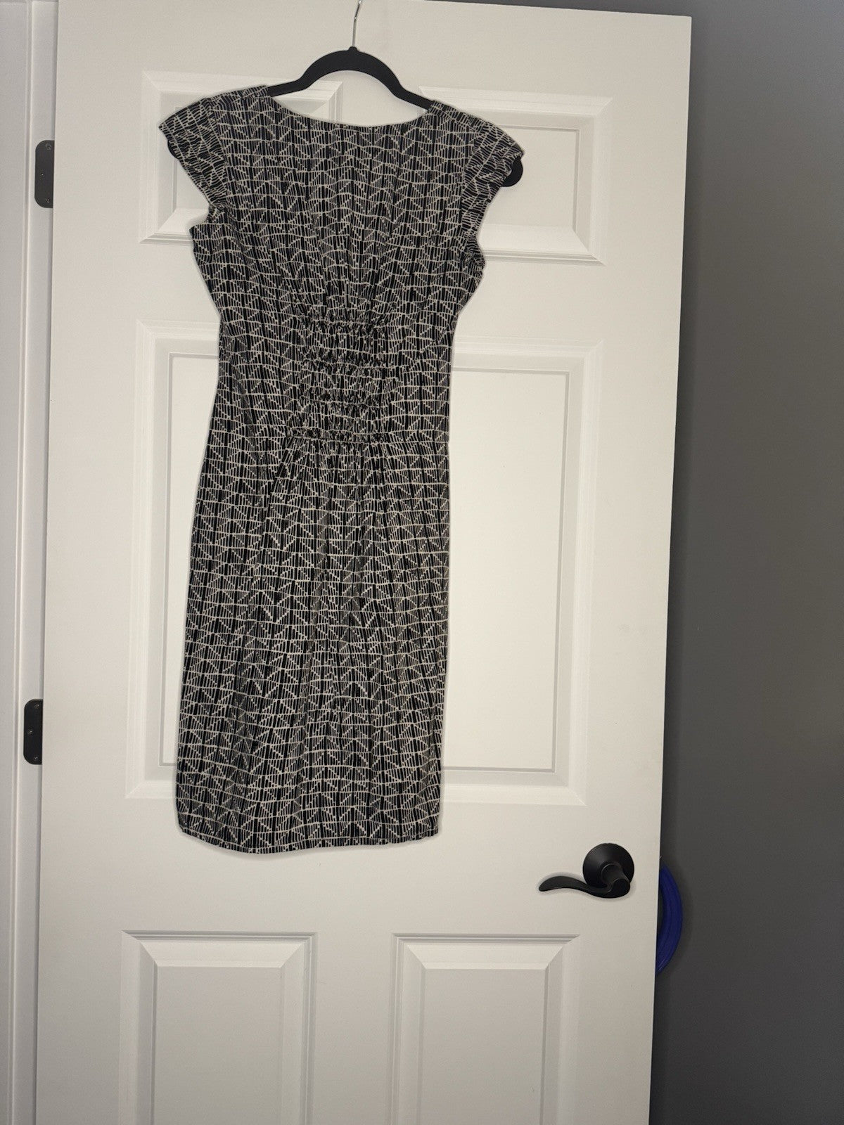 Mata Traders Short Sleeve Dress Small Black Cream Print