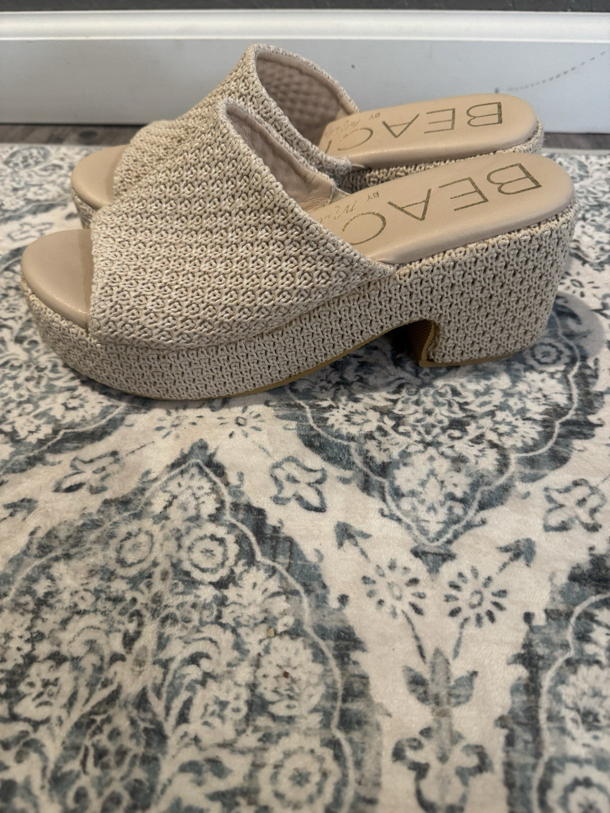Beach By Matisse Beige Slip On Sandals With Heel Size 8
