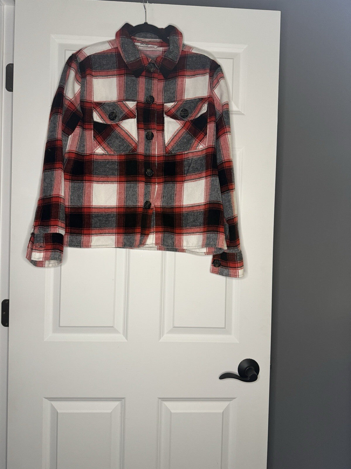 Bb Dakota Steve Madden Shacket Large Black White Red Plaid