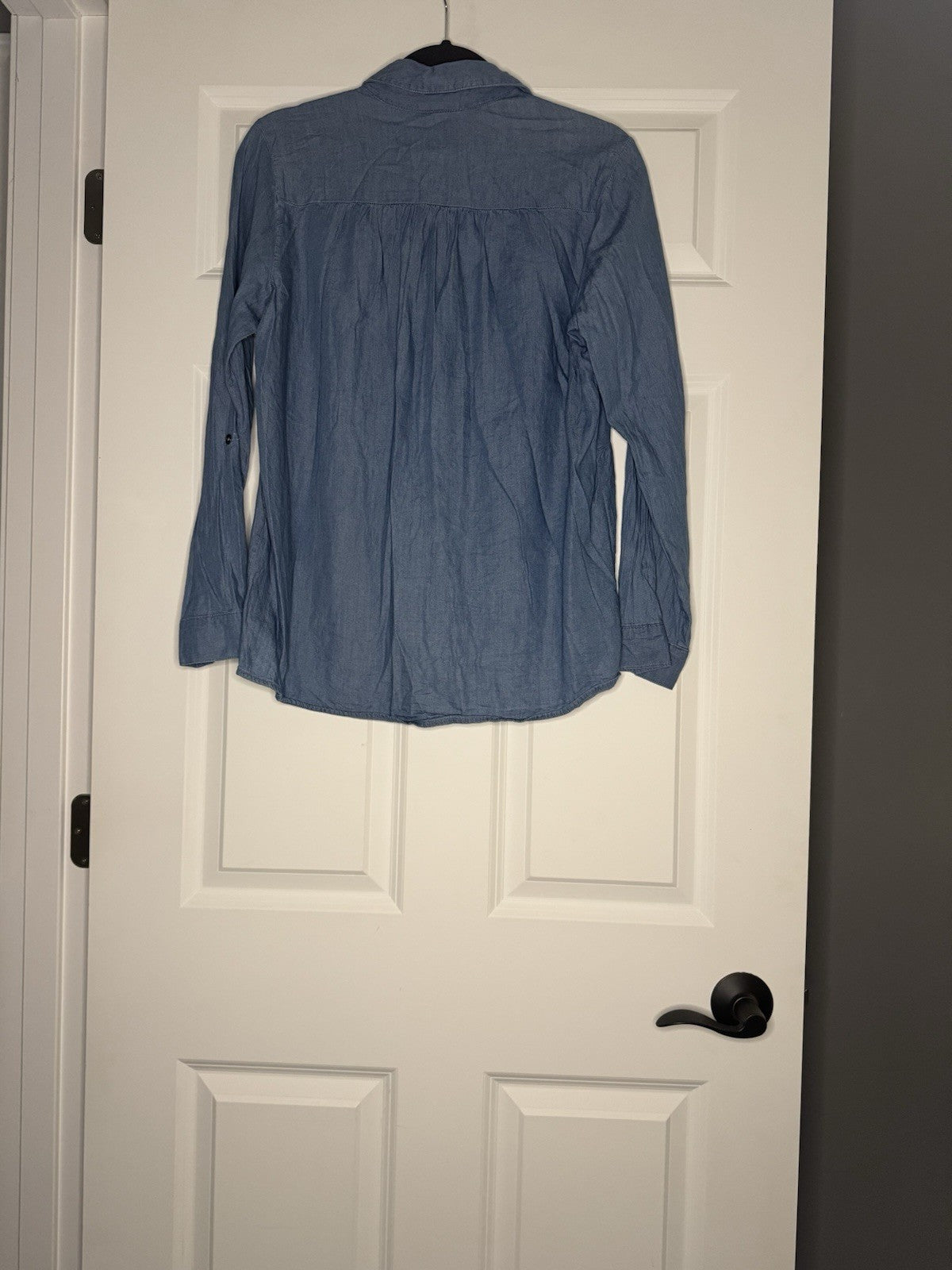 Knox Rose Button Up Long Sleeve Jean Blouse W Floral Stitching Small