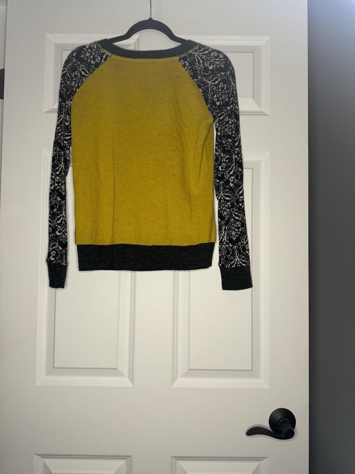 Thml Long Sleeve Blouse Small Yellow W Black White Floral Print Sleeves