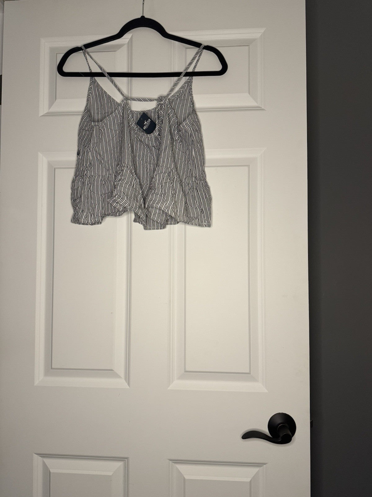 hollister sleeveless crop Top Striped White Blue NWT