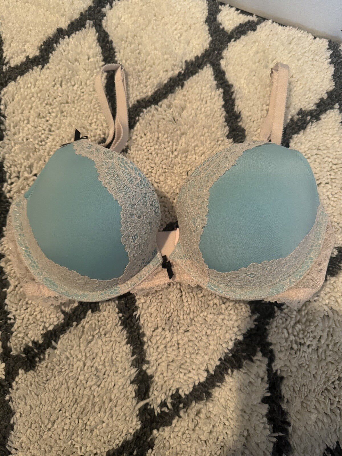 Victorias Secret Dream Angels Push Up Bra 34c Blue W Cream Lace