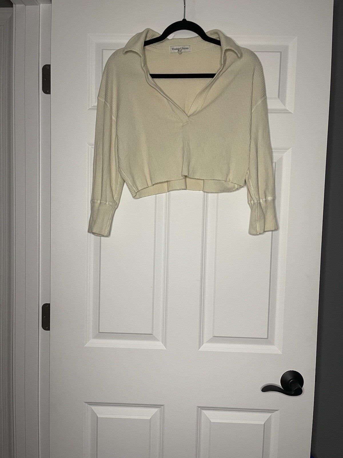 Weekend stories long sleeve blouse medium cream ribbed