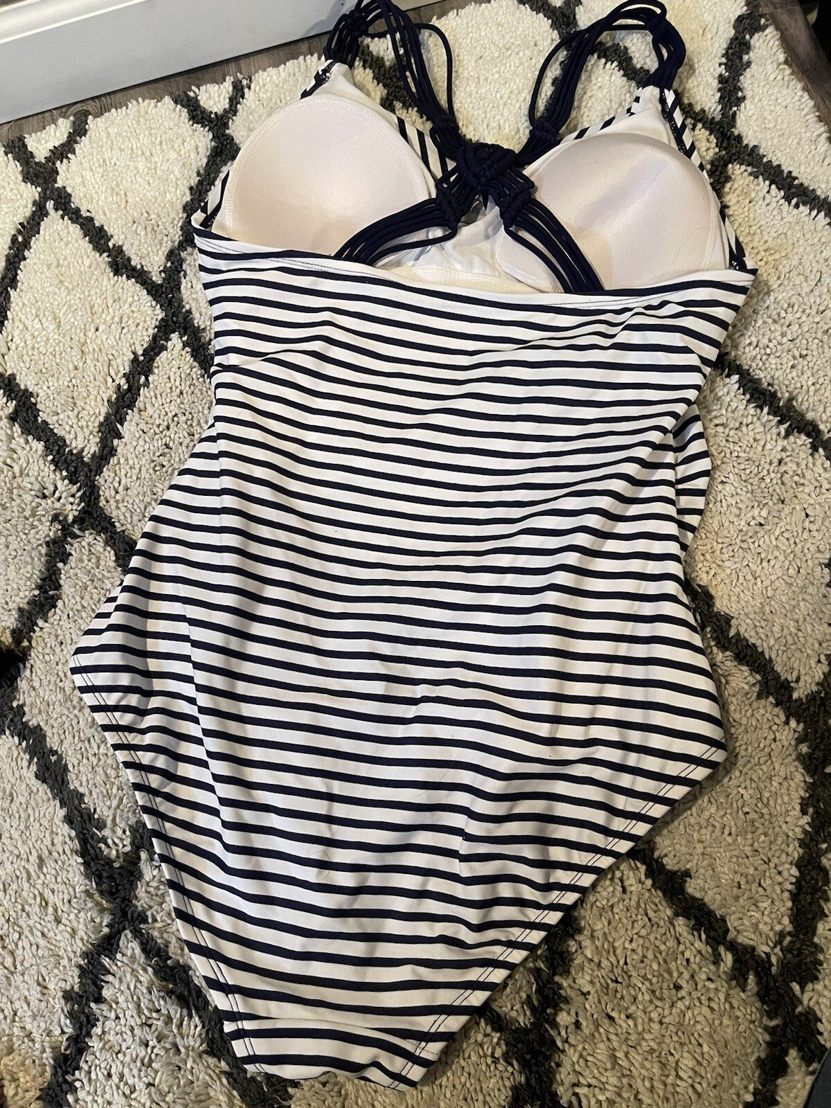 Kona Sol One Piece Swimsuit Large Navy White Striped