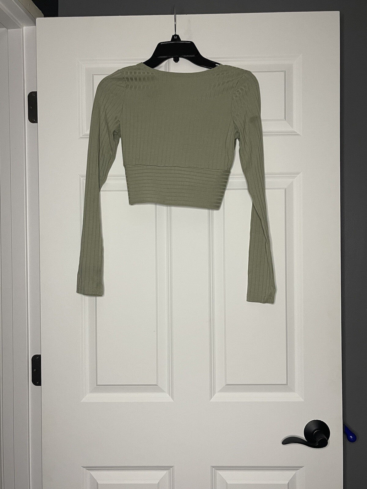 Shein long sleeve crop top ribbed green xs