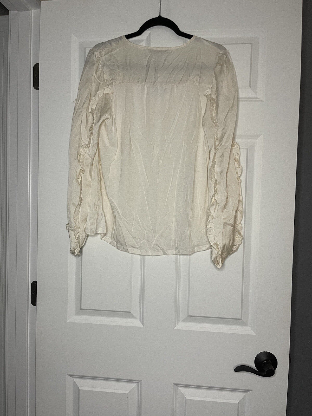 Loft Long Sleeve Blouse Cream Shimmery Large Ruffle Sleeve Nwt