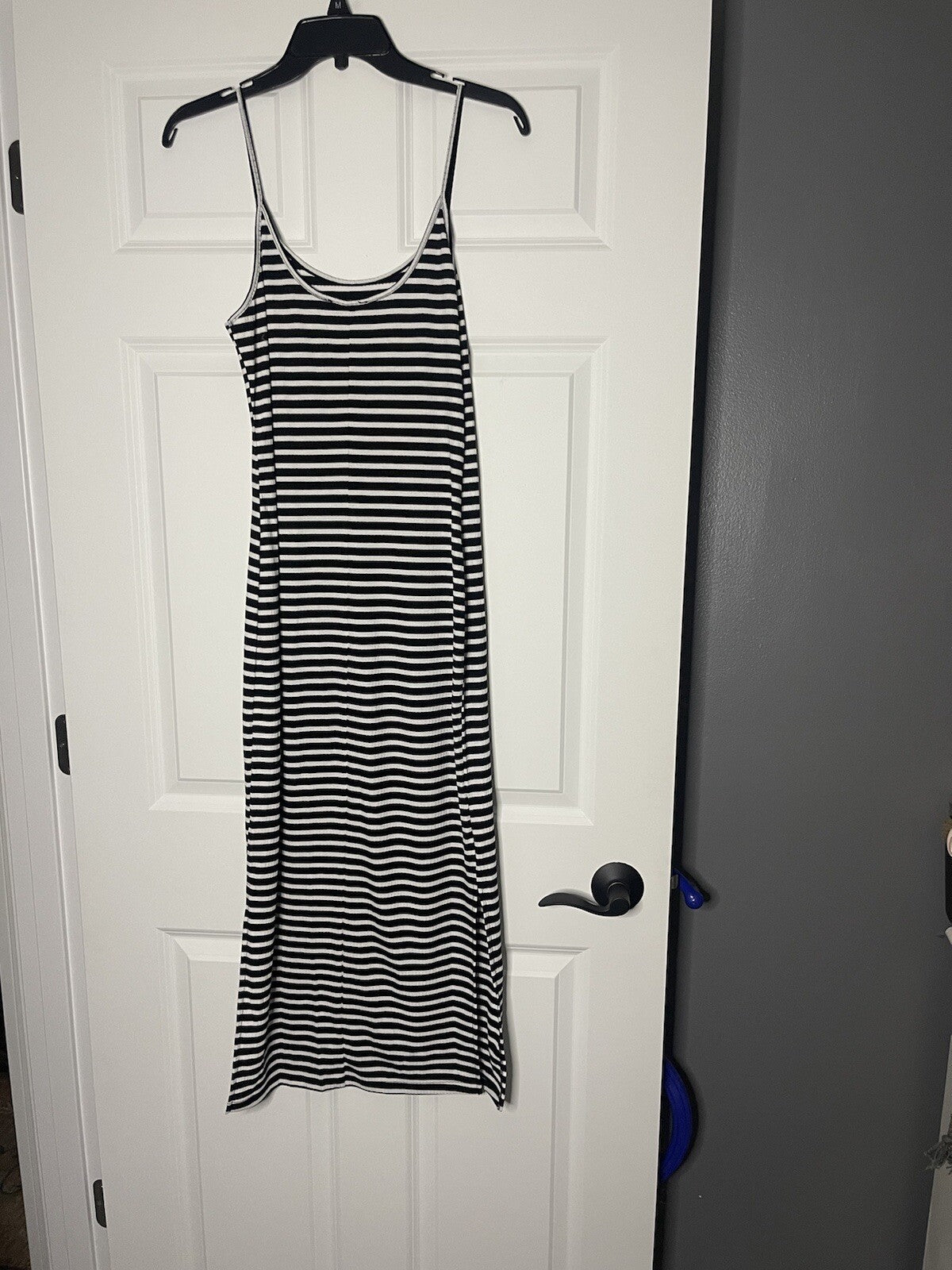Maverick the Collection sleeveless dress large ribbed black white stripe
