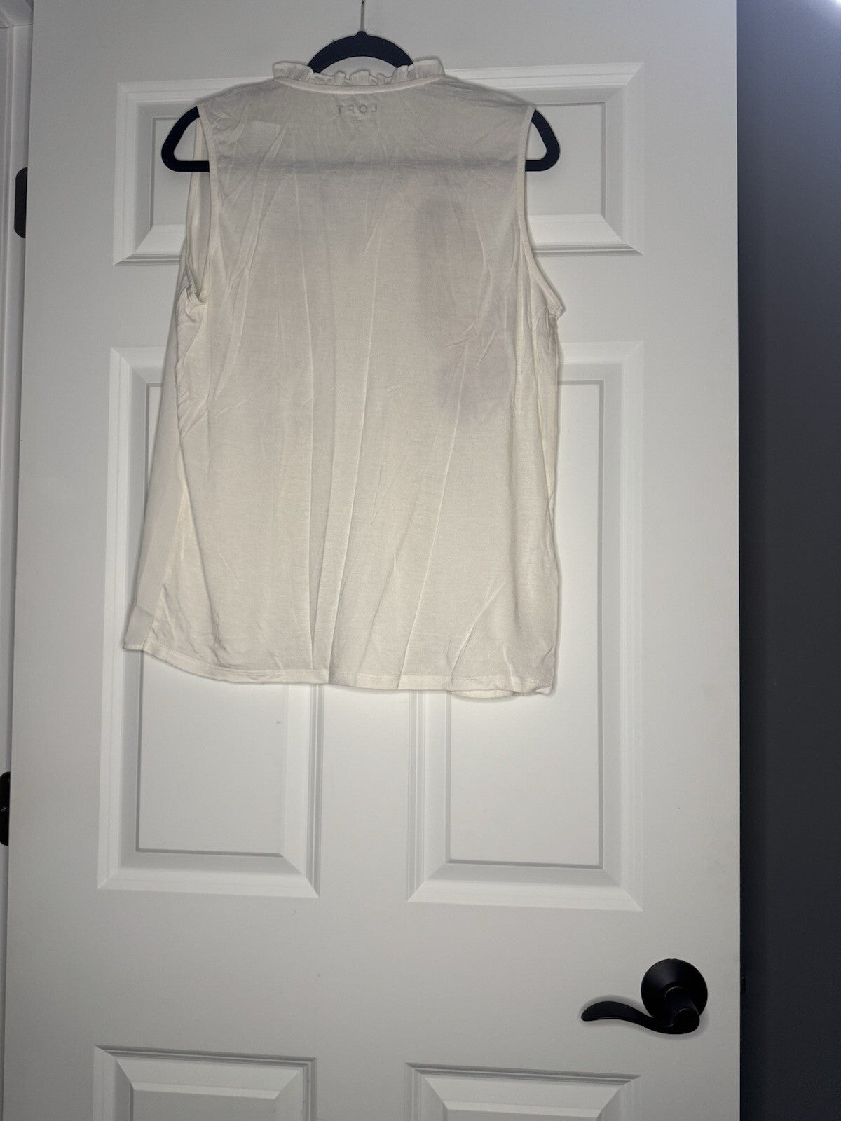Loft Large Sheer Sleeveless Blouse Ivory W Lace Decor And Strings Nwt