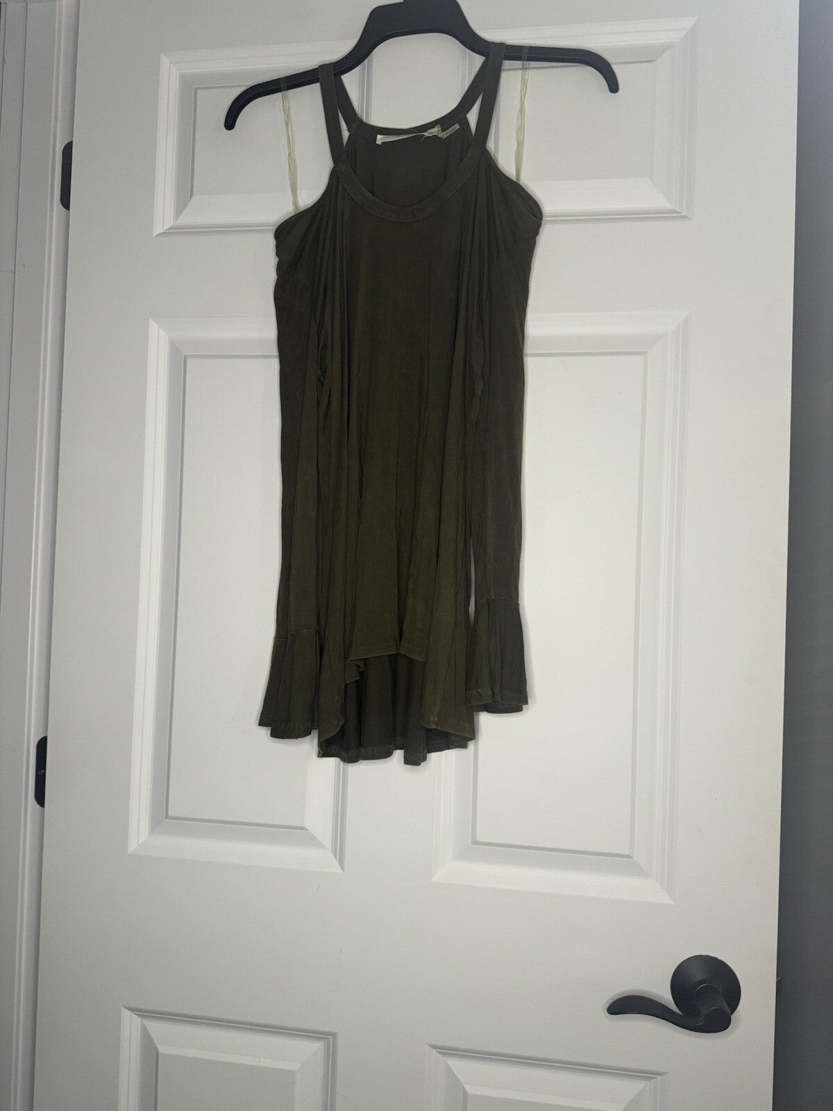 Andree By Unit Blouse With Cut Out Shoulders Small Green Acid Wash Nwt