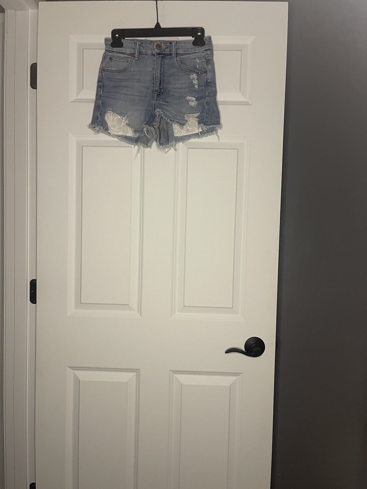 American Eagle Super Stretch Curvy Hi Rise Shortie Shorts Distressed 0