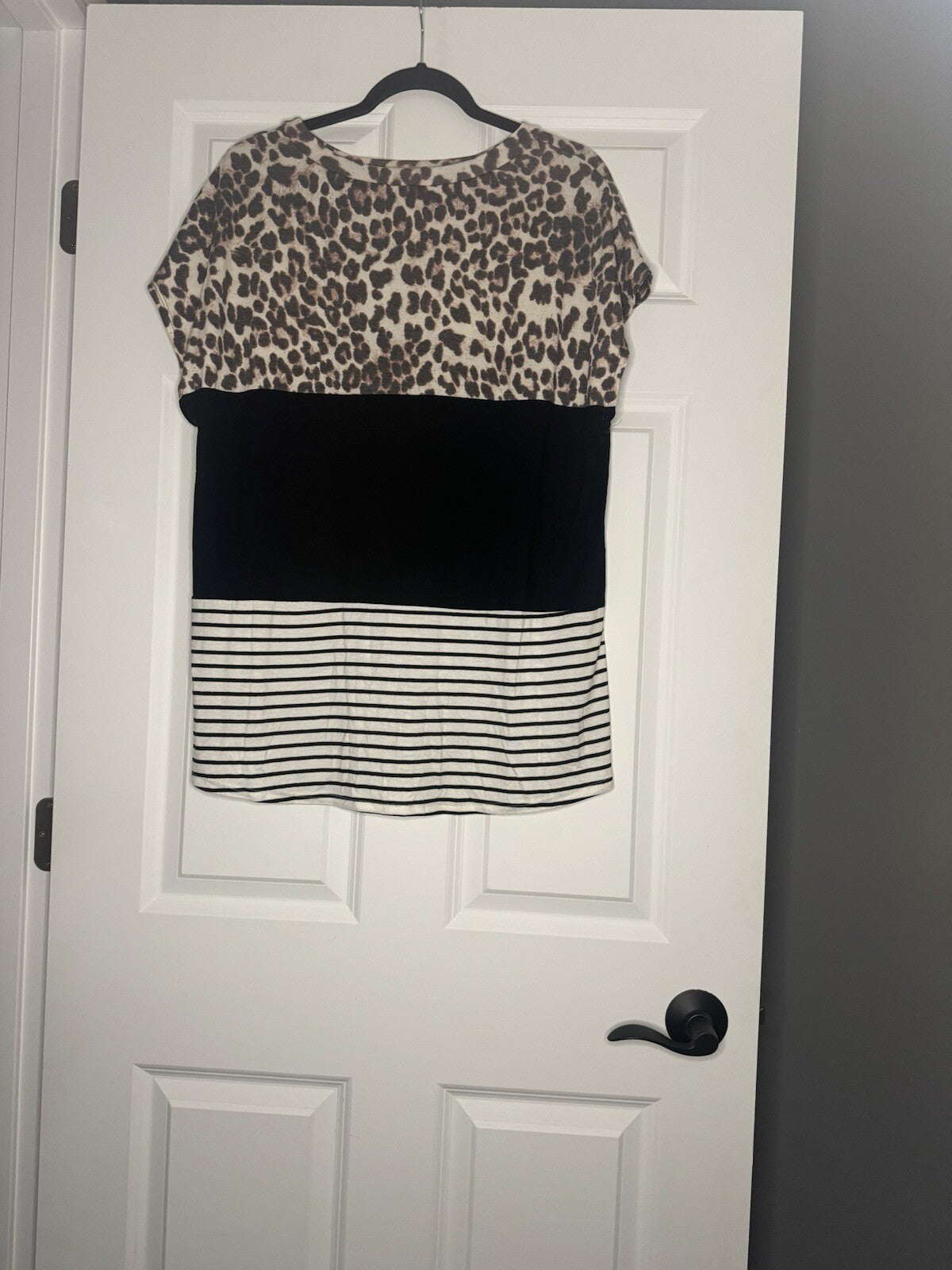 Lovely Melody Short Sleeve Blouse Black White Brown Solid Animal Print Stripe Xl