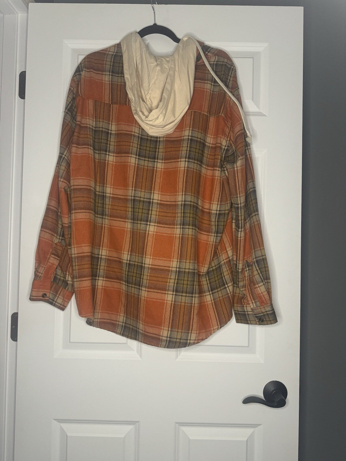 Ps Kate Button Up Top W Detach Hood 2x Orange Blue Tan Brown Plaid Cream Hood