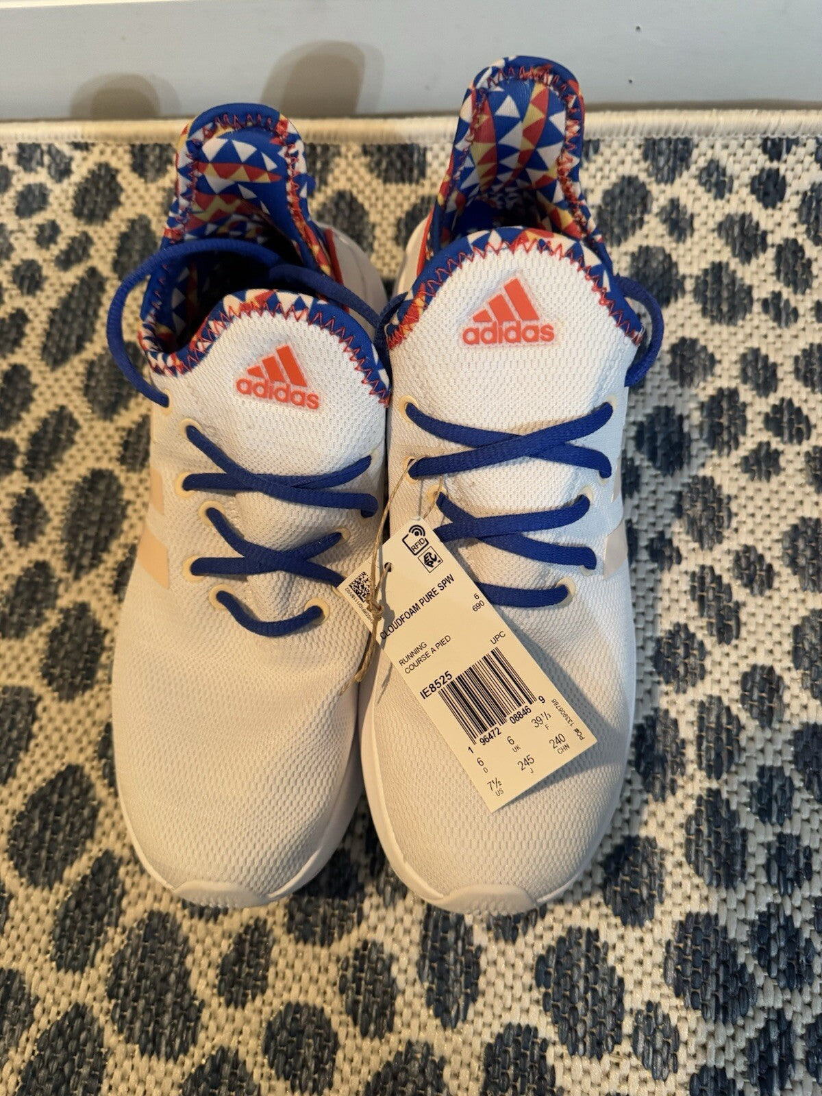 Adidas Cloud foam Pure Running Shoes 7.5 White W Blue Pink Multicolor Brand New