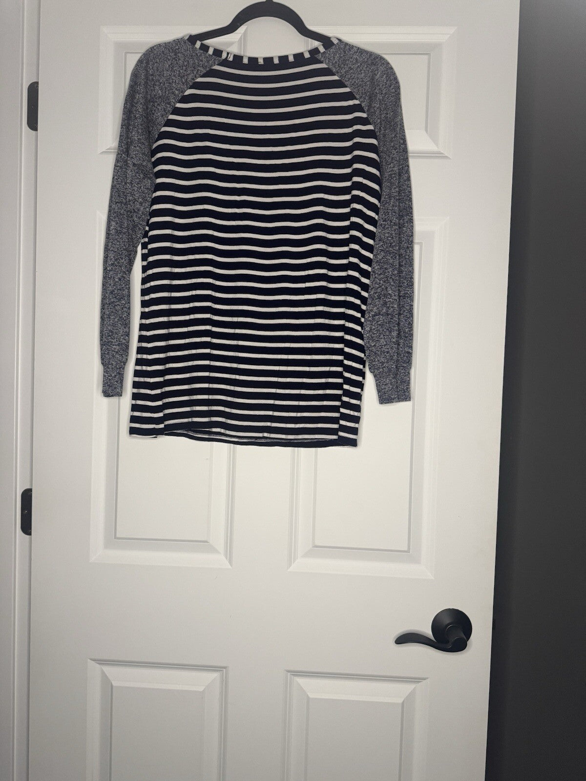 Thml Long Sleeve Blouse Small Blue White Stripe Body Heathered Sleeves