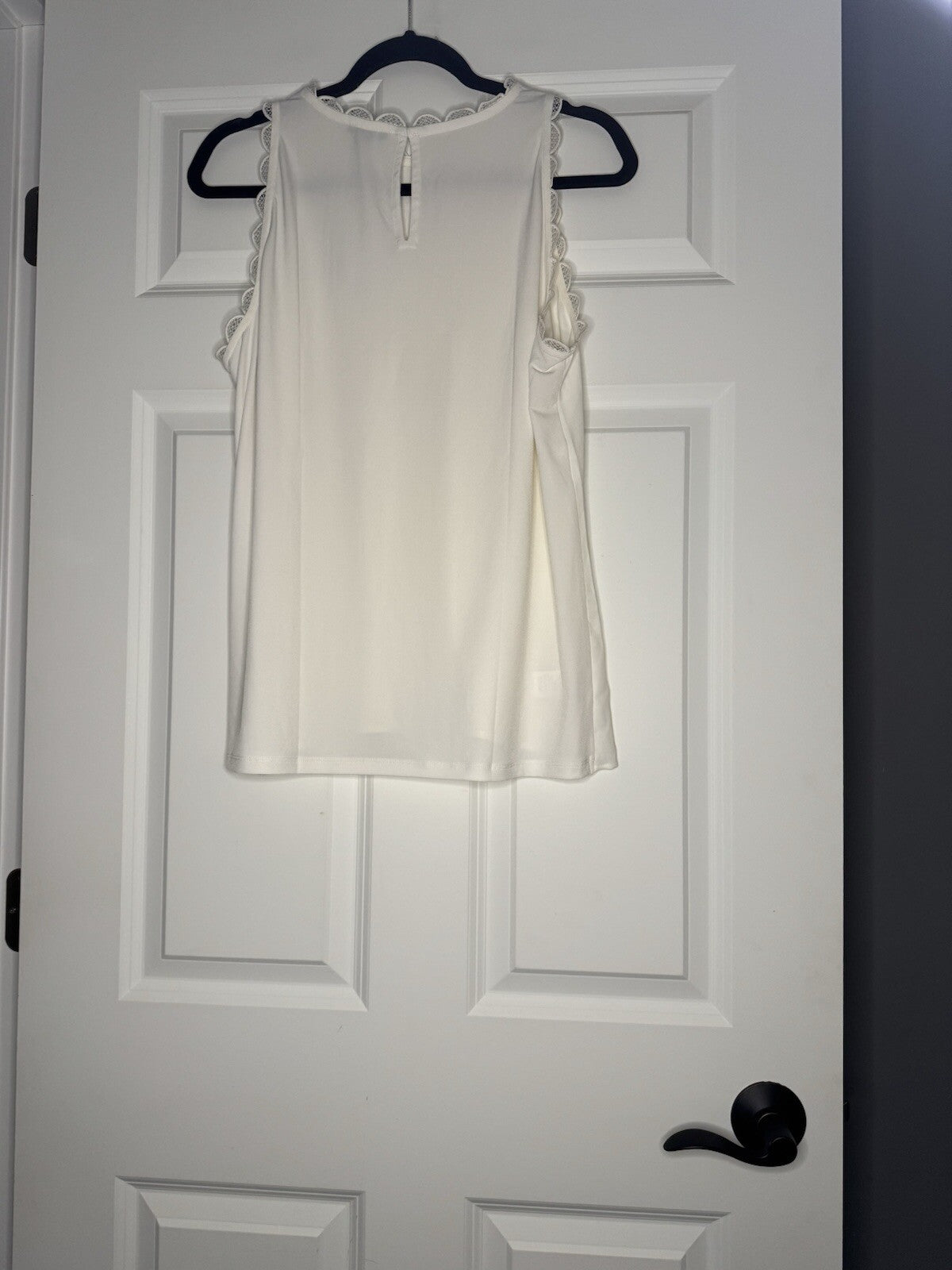 Ann Taylor Loft Sleeveless Blouse Ivory W Lace Ruffle Decor Sleeve Collar Nwt
