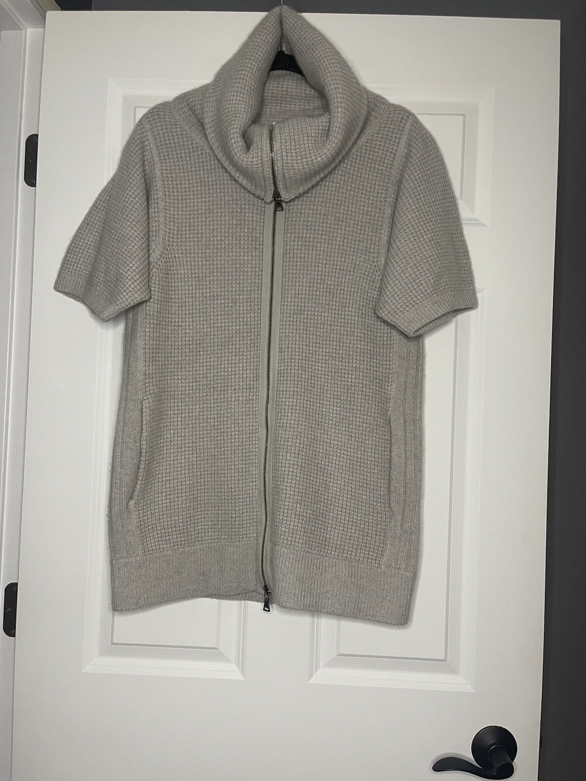 Club Monaco Zip Up Cardigan Sweater Large Light Gray Italian Cashmere