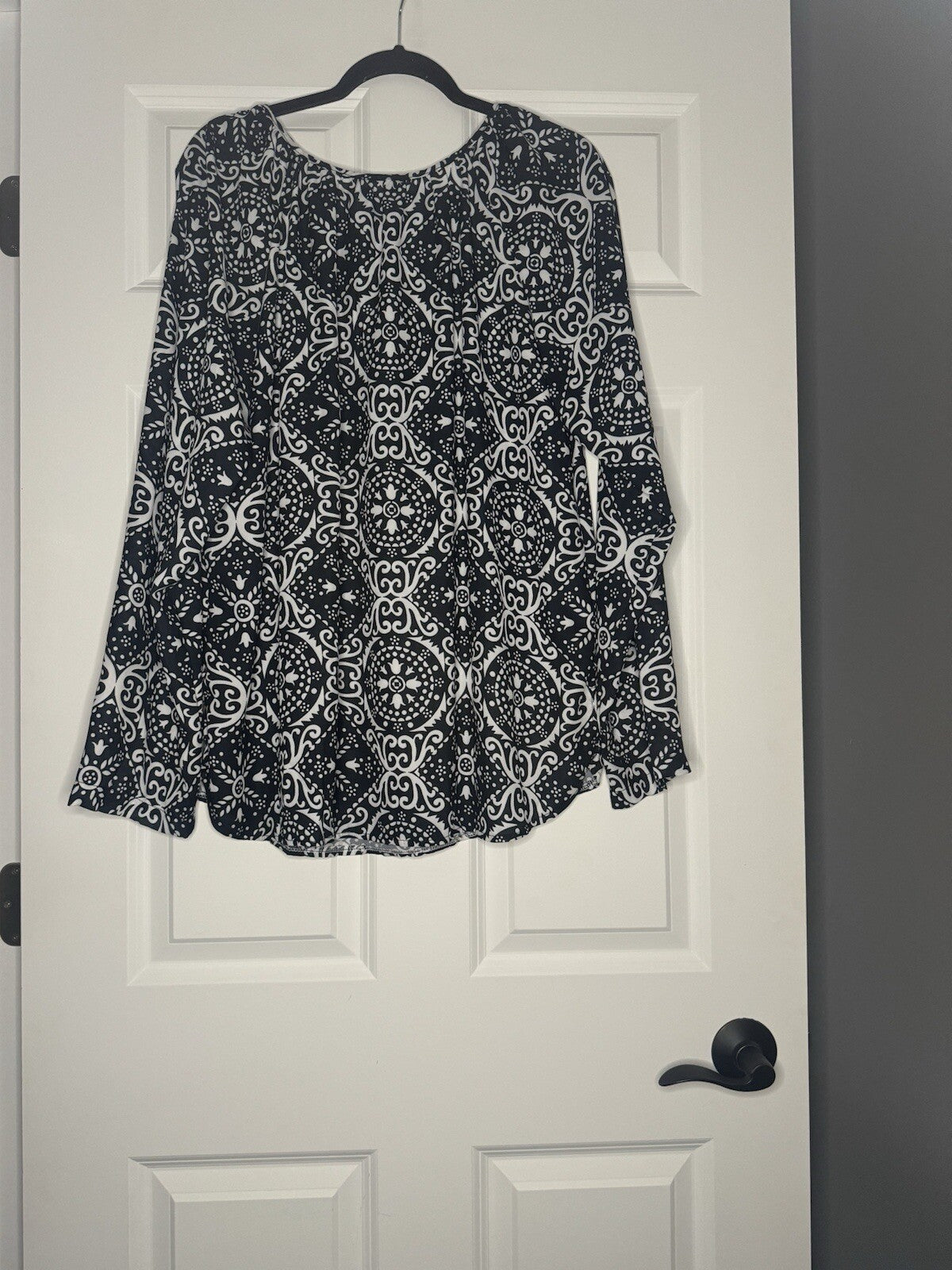 Envy Boutique Unbranded Long Sleeve Blouse Black W White Print Xl Nwt