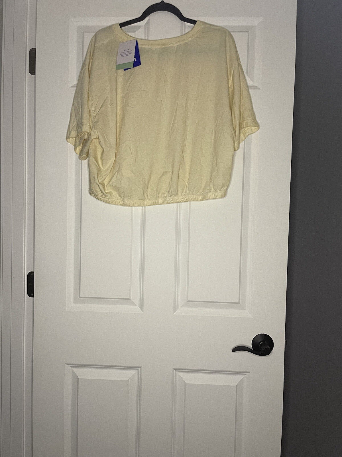 Joy Lab Short Sleeve Cropped Blouse Light Yellow Elastic Waistband Nwt