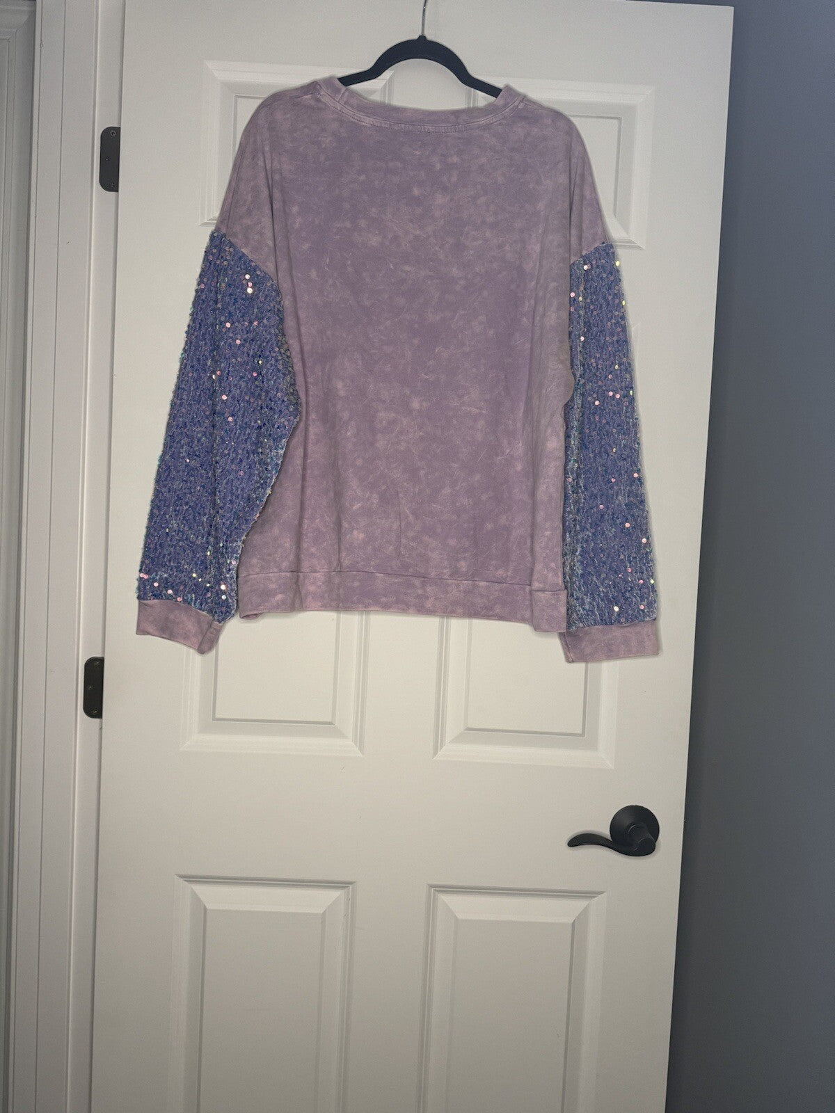 Bibi Crew Sweatshirt Xl Purple Acid Wash With Sequins Sleeves