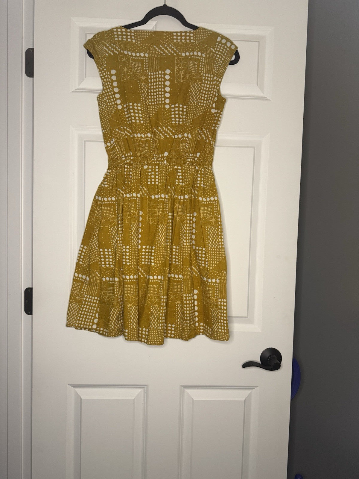 Mata Traders Short Sleeve Dress Mustard Cream Print Small