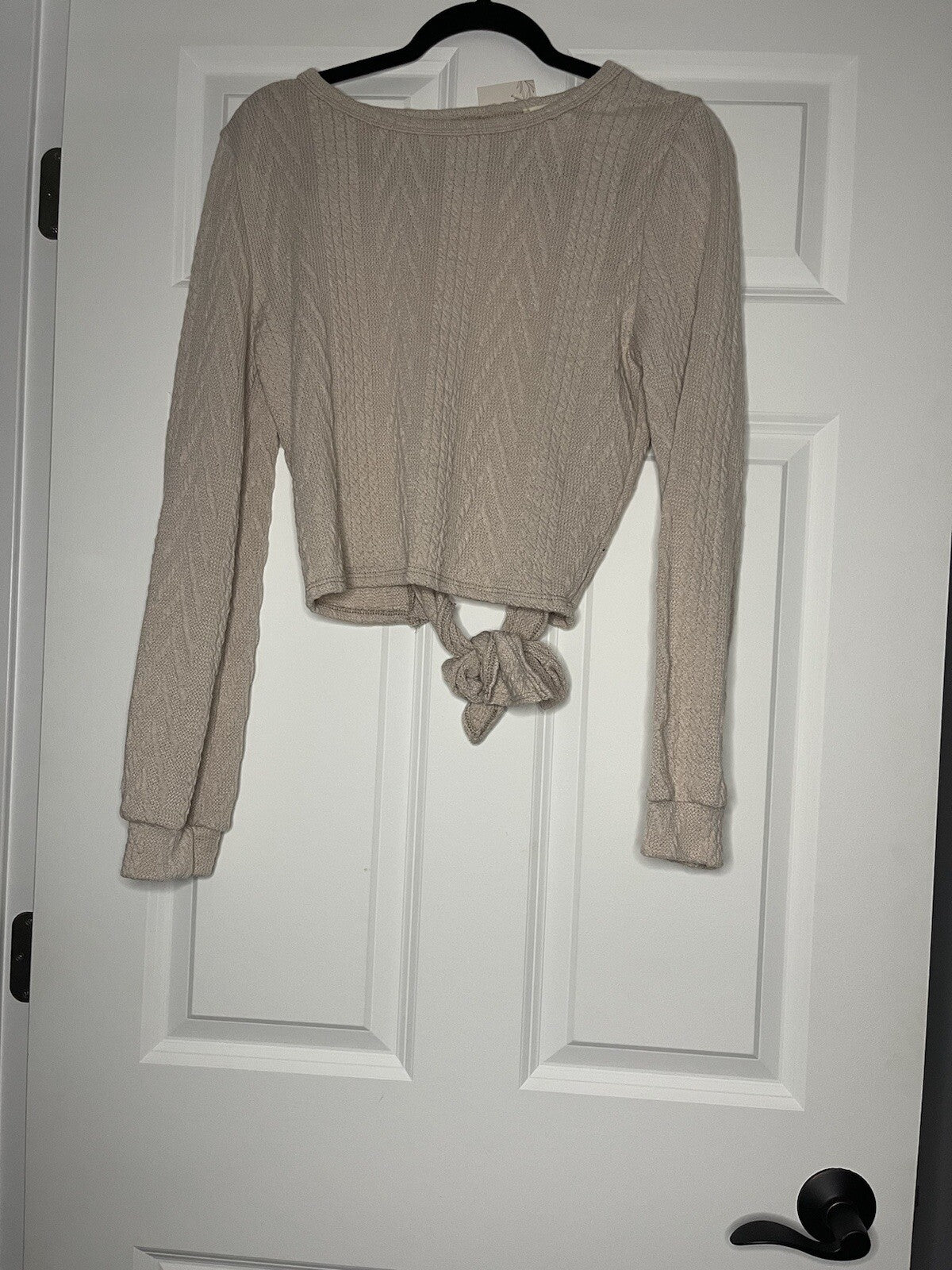 Bibi Skylar Top Crop Knit Sweater Large Beige Nwt