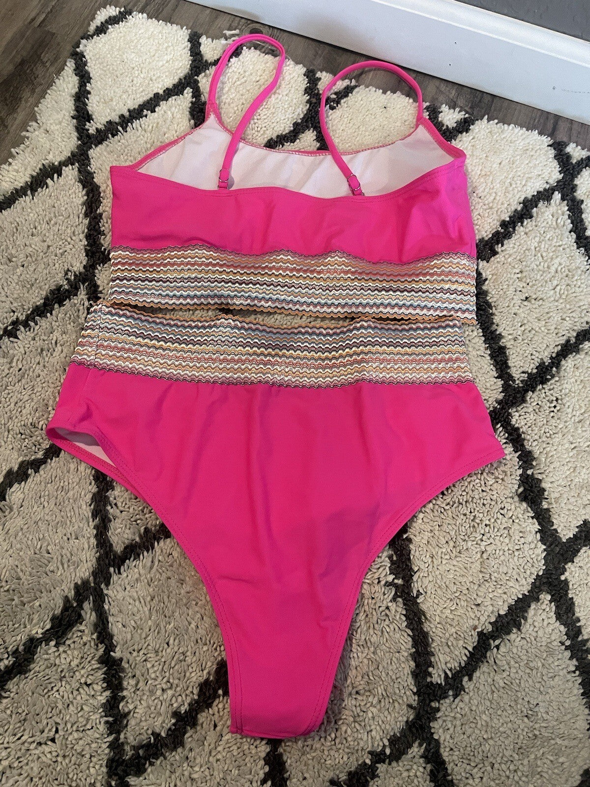 Unbranded Two Piece Bikini Large Hot Pink W Multi Stitching No Padding