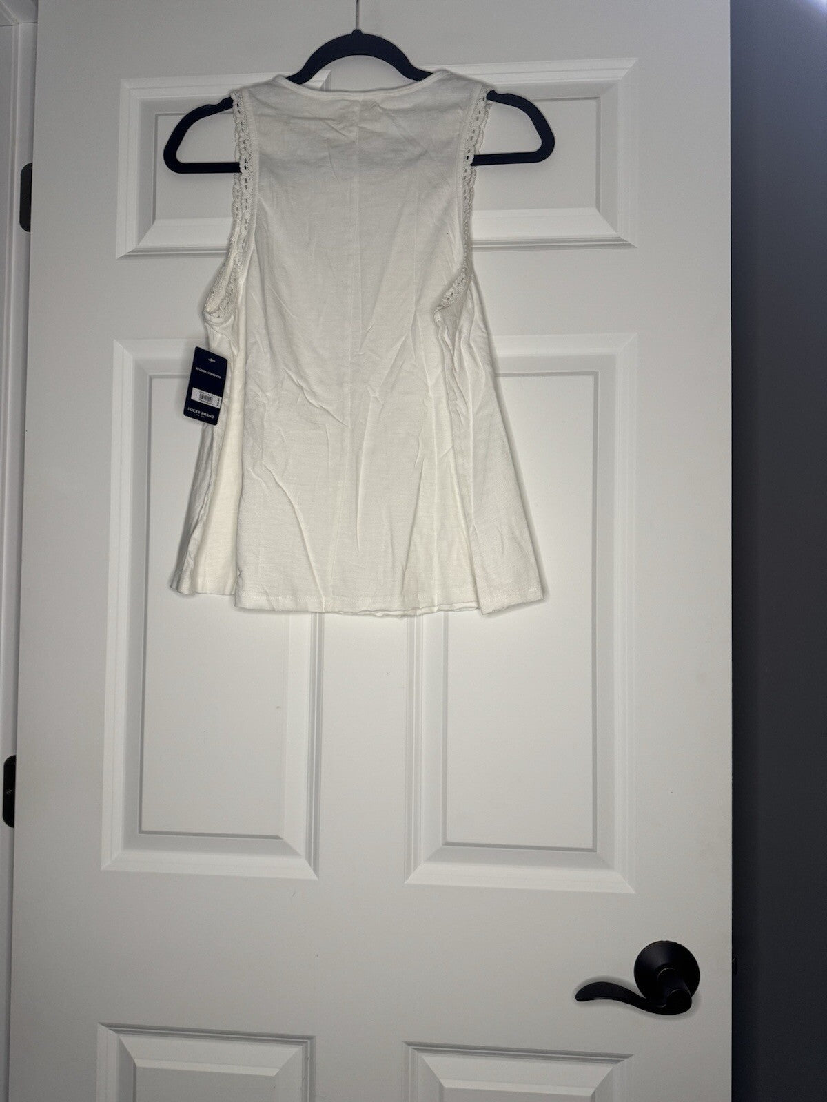 Lucky Brand Sleeveless Blouse White Ruffle Lace Sleeves Nwt 49.50