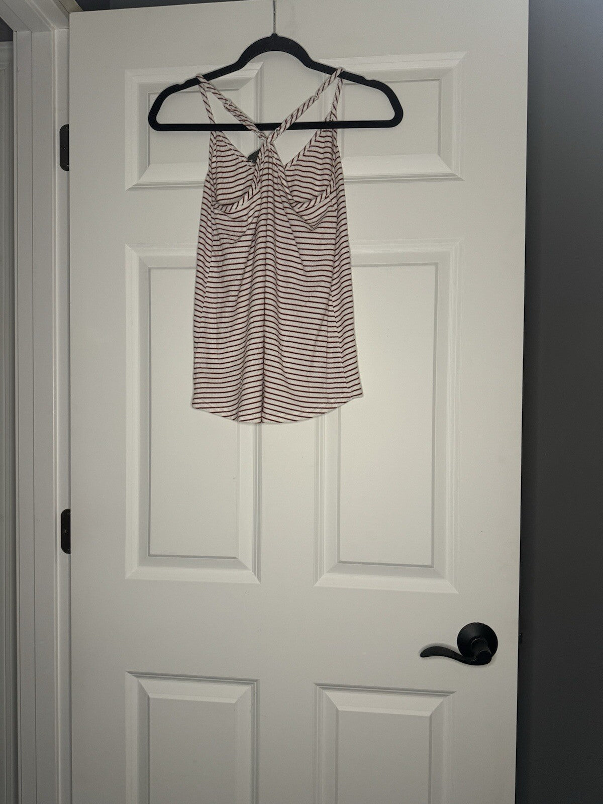 Sunday In Brooklyn Sleeveless Blouse Small Ribbed White W Rust Stripe