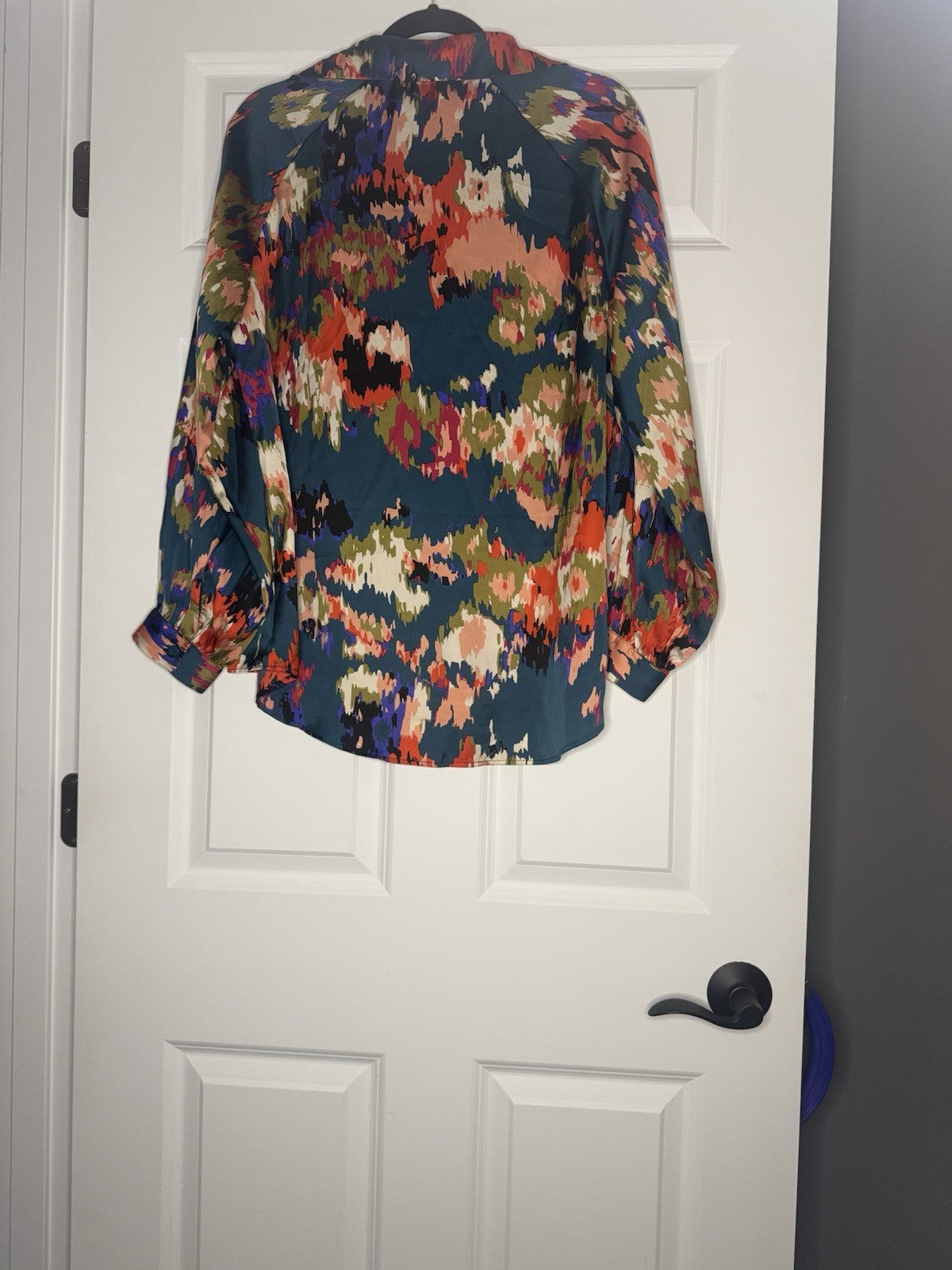 Unbranded Blouse W Collar Medium Green With Multicolor Floral