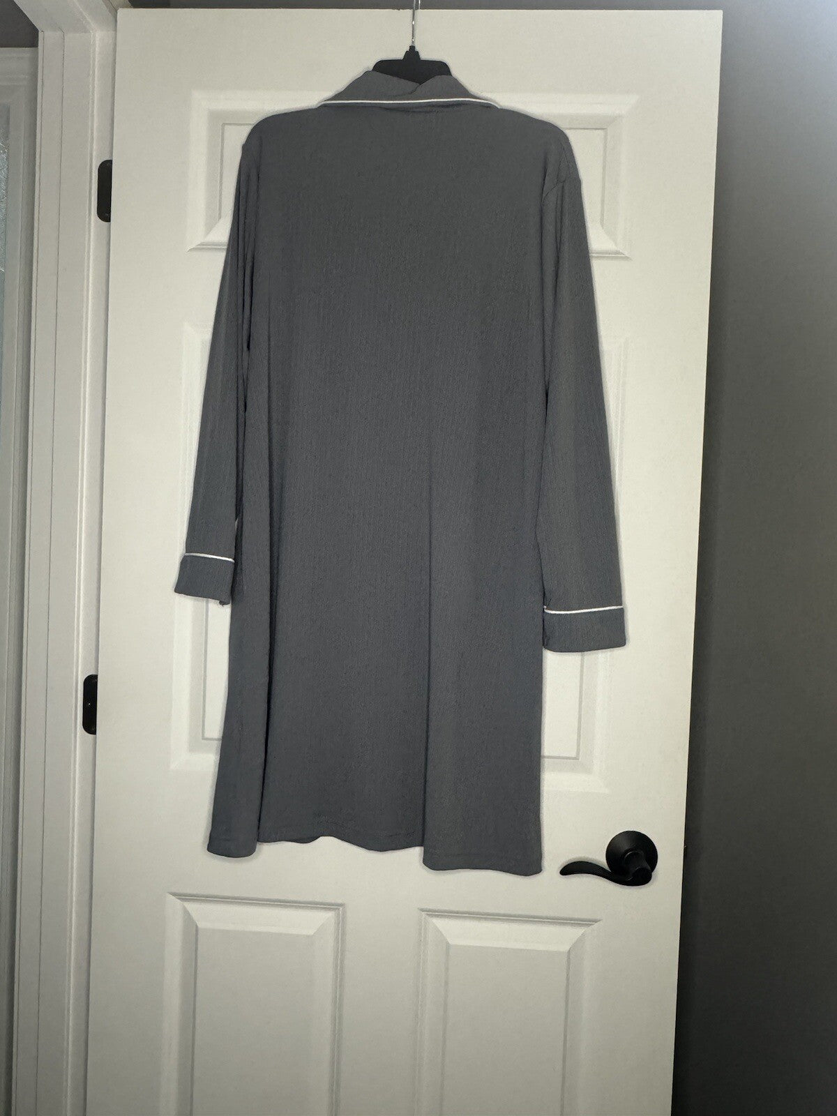 Ekouaer Button Up Pajama Dress Xl Gray With Trim Nwt