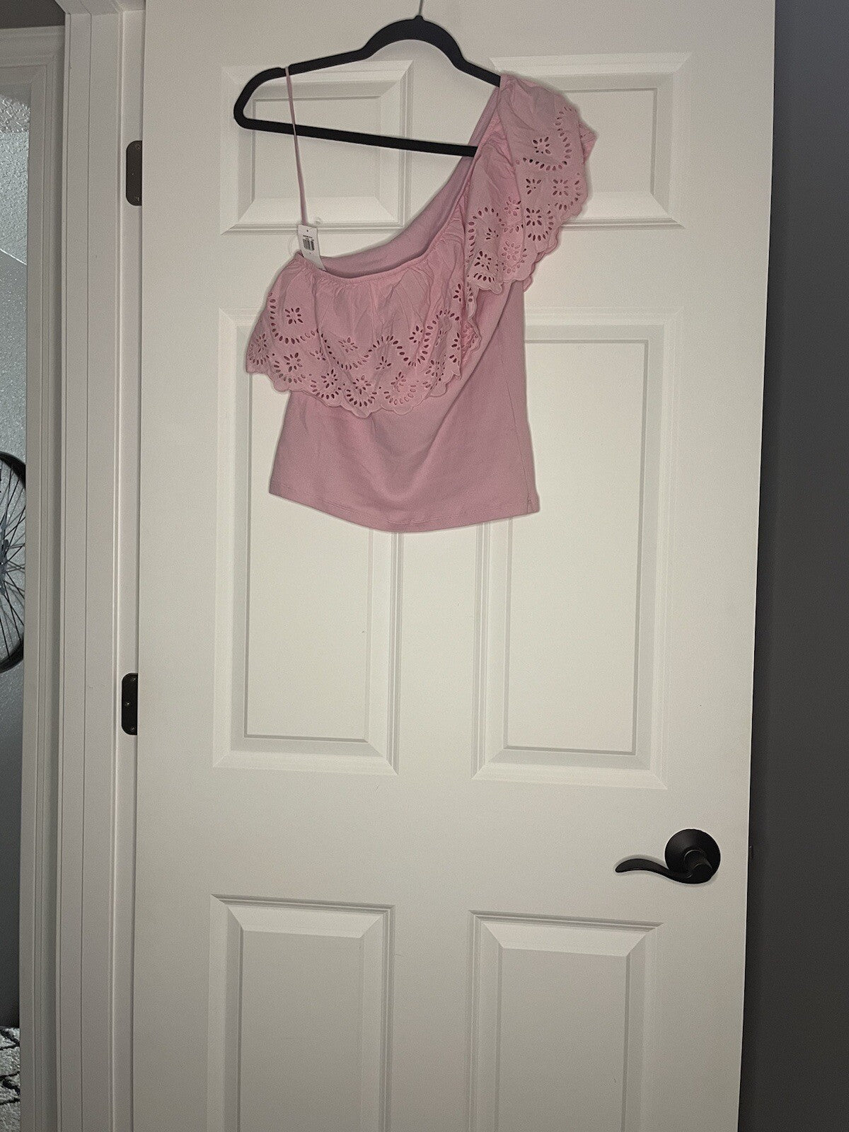 Old Navy One Shoulder Ruffle Blouse Ribbed Pink Large Nwt